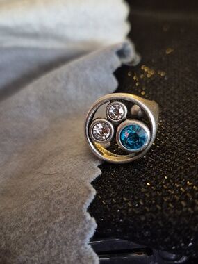 Handcrafted Geometric Silver Brass Crystal Ring Adj